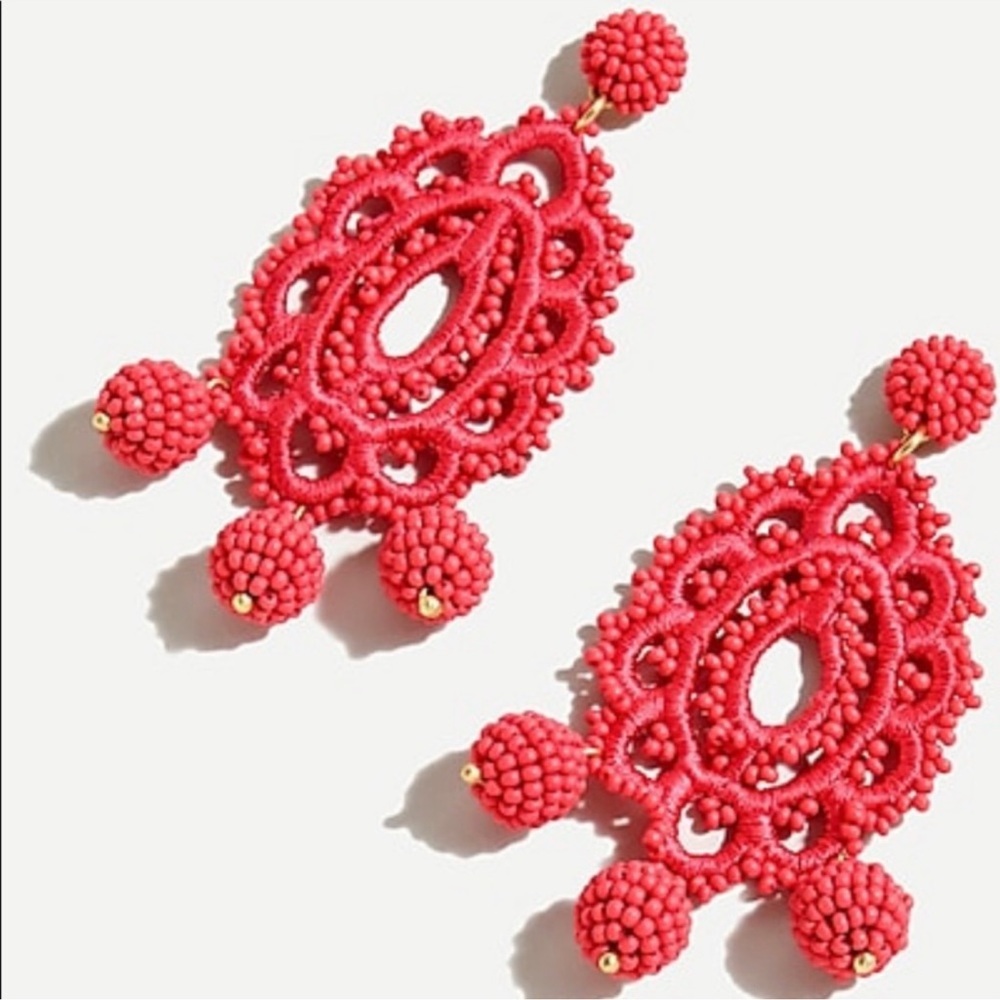 J. Crew Vibrant Red Crochet Earrings
